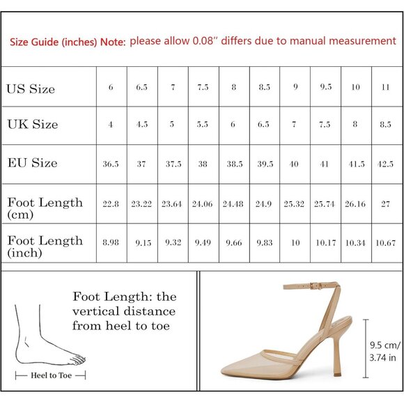Women Nude Mesh Pumps Stiletto Wedding Dress Closed Toe Ankle Strap Heel Shoes - Picture 7 of 7